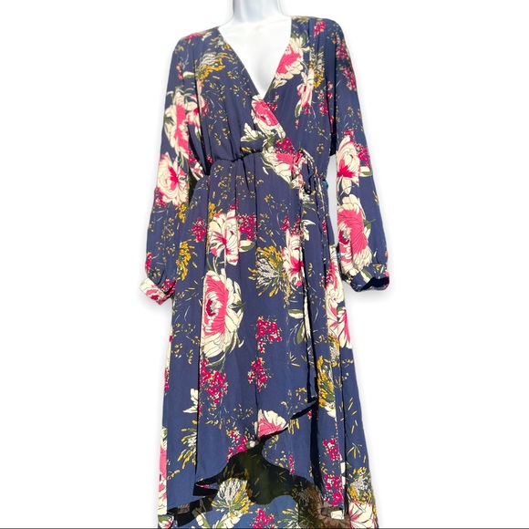 Maurices Dresses & Skirts - Maurice’s Navy & Plum Floral Wrap Dress Size Medium